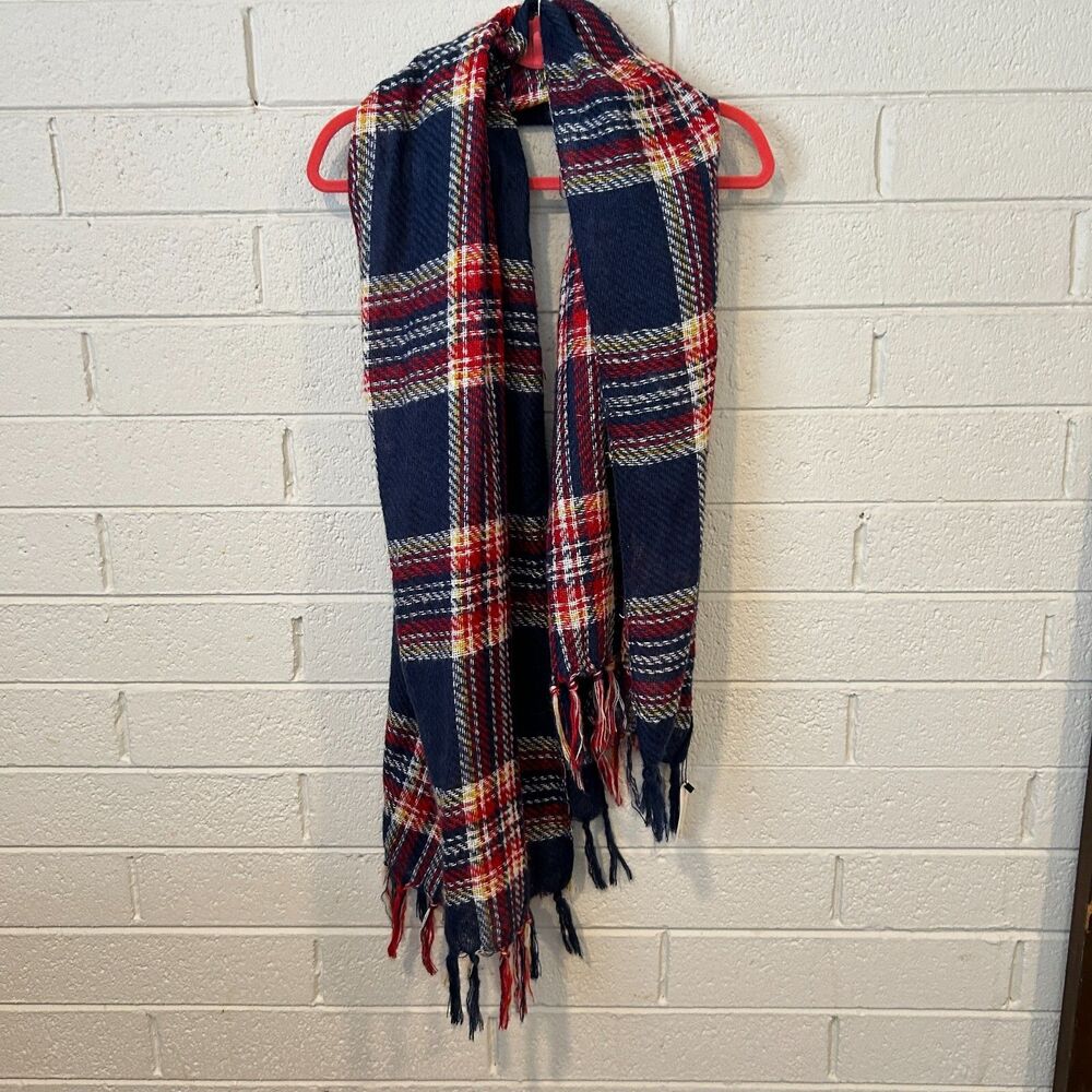 #8539 SIMONETTA BLUE RED CHECKERED TARTAN CASHMERE SCARF 29X70